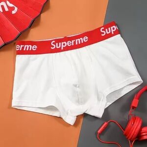 Supreme Boxer Briefs in White with Red Accents